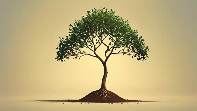 A seed grows into a strong tree, representing the growth and evolution of an individual as they discover and improve themselves. minimal 2d animation Psychology art concept