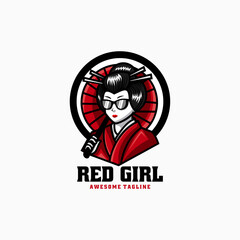 Vector Logo Illustration Red Girl Mascot Cartoon Style