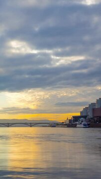 Center of Krasnoyarsk, famous communal bridge, vertical time lapse