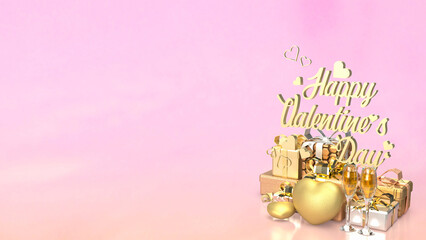 The gold text and gift box for Valentine's Day concept 3d rendering - obrazy, fototapety, plakaty