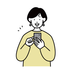 スマートフォンを見る女性のイラスト素材