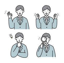 男性のサラリーマン・先生の表情イラストセット