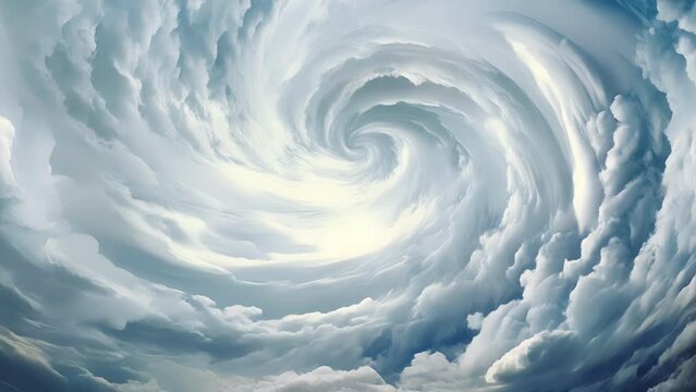 A spiraling vortex of wind and clouds spinning rapidly around a central core.