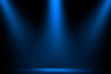 Foto op Canvas Three blue smoke spotlight on stage night studio entertainment background. © r_tee