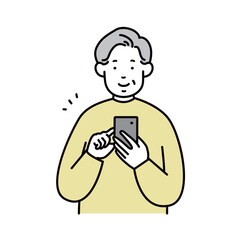 スマートフォンを操作するシニア男性のイラスト素材
