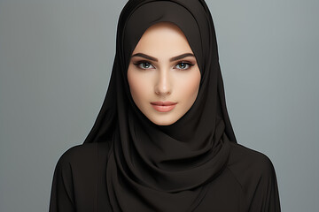Portrait of a muslim woman wearing a black hijab - obrazy, fototapety, plakaty