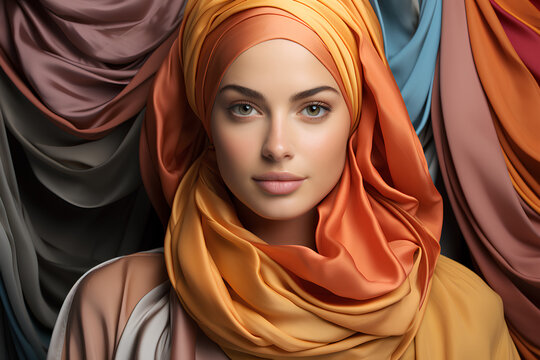 muslim woman wearing colorful hijab - islamic woman 