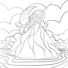 Narwhal in the sky line art design.