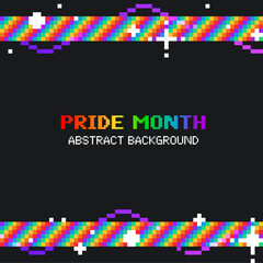 Pixel Art LGBT Pride Month Rainbow Stripe with Sparkle Effect Template, Black Background
