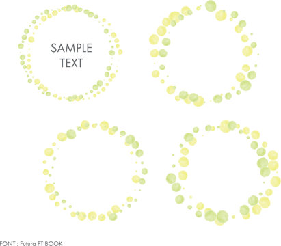 Set of hand-drawn pastel green dots circle frame, vector illustration isolated on a transparent background. Includes four patterns.