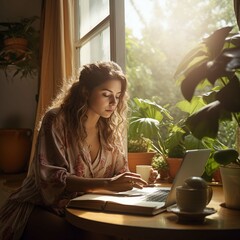 Remote working woman in cozy place