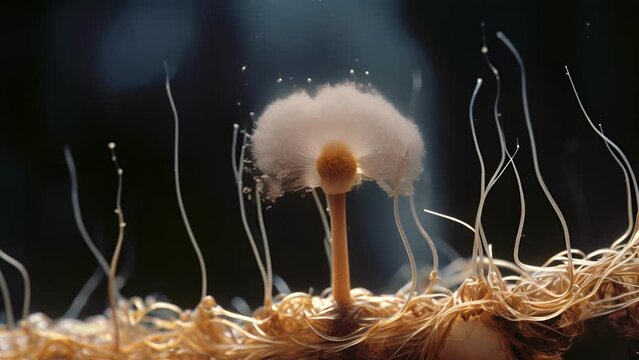 A view of a small plant seed sprouting in microgravity, showing the distorted growth patterns and stunted development caused by the absence of Earths gravitational pull.