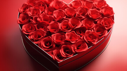 Luxurious Red Roses in a Heart-Shaped Box
