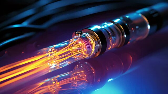An upclose view of a fiber optic endoscope, showing how photons are used to transmit images through a thin, flexible tube for medical procedures such as endoscopies.
