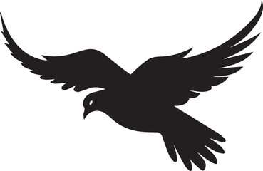 Dove silhouette flying on white background
