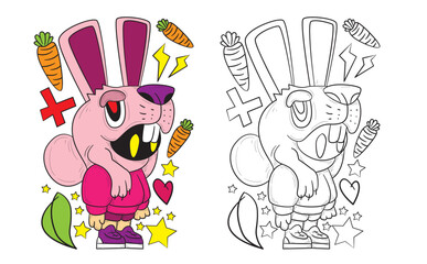 cute animal doodle illustration for book drawing page