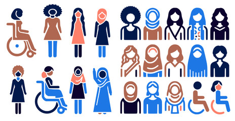 Fototapeta na wymiar Inclusive Diversity Women Icons Set
