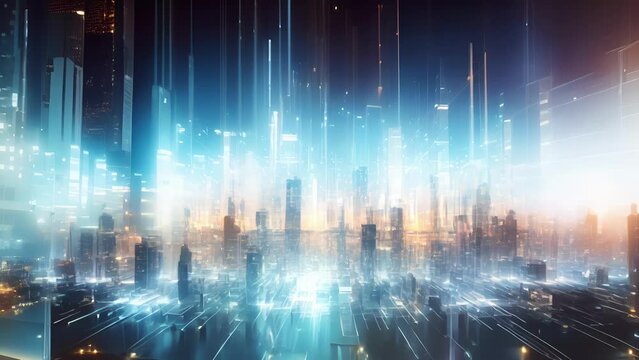 A virtual cityscape, with algorithms depicted as towering skyscrapers stretching towards the sky, constantly expanding and shifting to make room for new and more efficient structures, symbolizing