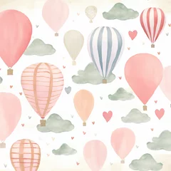 Papier Peint photo Lavable Montgolfière Watercolor Love in the Air Balloons