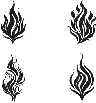 Set of Fire flame silhouette Vector design isolated on white Background