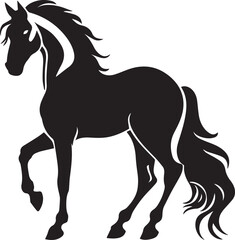 Black silhouette horse with white background