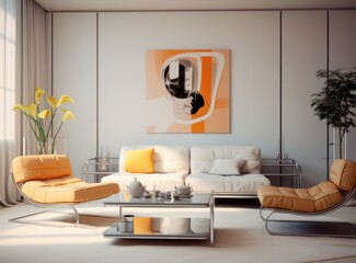 White stylish minimalist room with sofa. Scandinavian interior design.