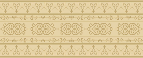 Vector golden seamless Yakut ornament. Endless border, frame of the northern peoples of the Far East. © Ana Lo