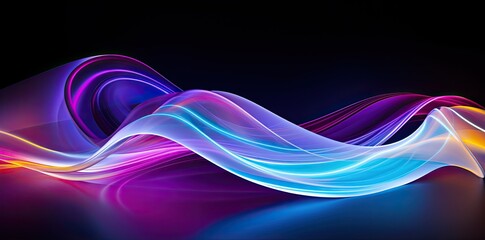 abstract background with blue, purple and pink wavy lines on black - obrazy, fototapety, plakaty