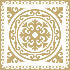 Vector golden square Kazakh national ornament. Ethnic pattern of the peoples of the Great Steppe, Mongols, Kyrgyz, Kalmyks, Buryats..