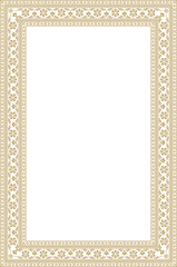 Vector square golden Indian national ornament. Ethnic plant border. Flowers frame. Poppies and leaves..