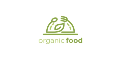 Fotobehang Natural food green logo design template. organic food for vegetarians © zulfan