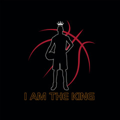 vector on the theme of basketball With Letter I AM THE KING. Vintage design. lines background. Sport typography, t-shirt graphics, poster, banner, flyer, print and postcard,etc