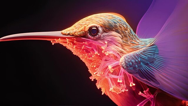 Detailed of a hibernating hummingbirds brain, showcasing the remarkable ability of these small birds to enter a state of suspended animation, believed to be influenced by quantum effects