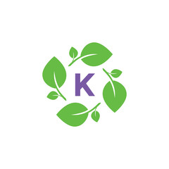 letter k organic leaf botanical product modern logo design graphic vector