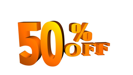 3d yellow word with white background 50 percent off. 50 percent off number 3D yellow. 50% off banner, discount tag design template, extra promotion, brush grunge, illustration.