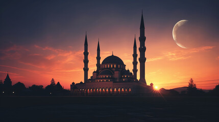 Obraz premium Silhouette of a mosque with a background for Ramadan