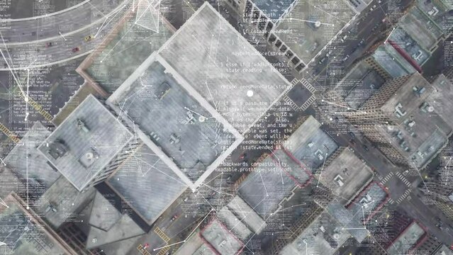An artificial intelligence camera attached to the helicopter analyzes the crime situation in the neighborhood.