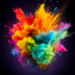 Photo colorful mixed rainbow powder explosion isolated background, Happy Holi, Holi background, AI Generated