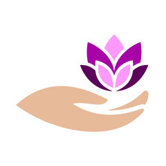 Lotus Hand Vector Logo Design Template