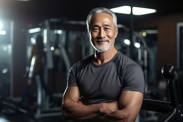 ジムで筋トレをしている日本人男性（筋肉・マッチョ・フィットネス・ヘルスケア） 