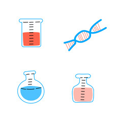 science glass bottle tubes and dna vector. Vector illustration in flat style. Can use for science medical background, banner, card. 