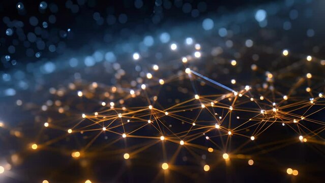 A detailed shot of interconnected networks and data nodes, demonstrating the complex and constantly evolving nature of cyber defense systems and the mathematics behind them.