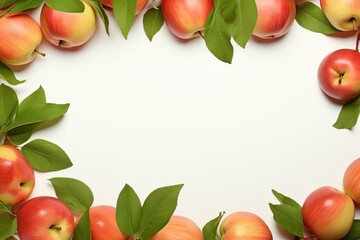 frame of appetizing apples, and their green leaves..