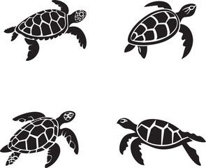 Turtle white and black silhouette isolated on white background
