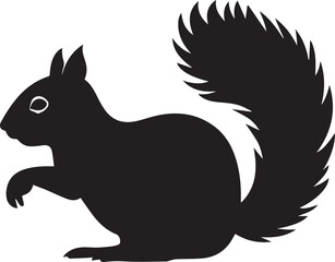 Vector squirrel silhouette Black and white icon on white background