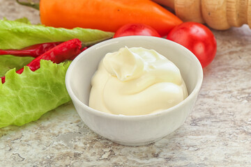 Organic mayonnaise sauce in the bowl
