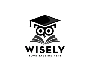 Fotobehang Uiltjes elegant wise owl education logo icon symbol design template illustration inspiration
