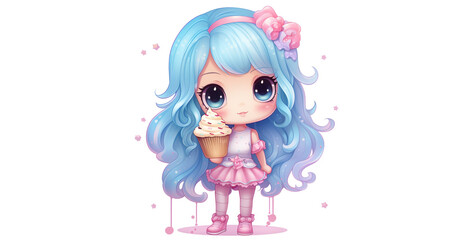 little girl with a heart, cupcake with pink flowers girl, girl with cream, girl with pink hair, little girl with a wand