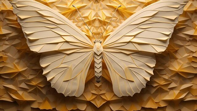 A magnified view of an origami erfly, revealing the geometrical patterns and symmetrical folds that create its symmetrical and delicate wings.