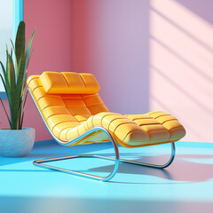 modern yellow upholstered lounge chair in pop art interior design